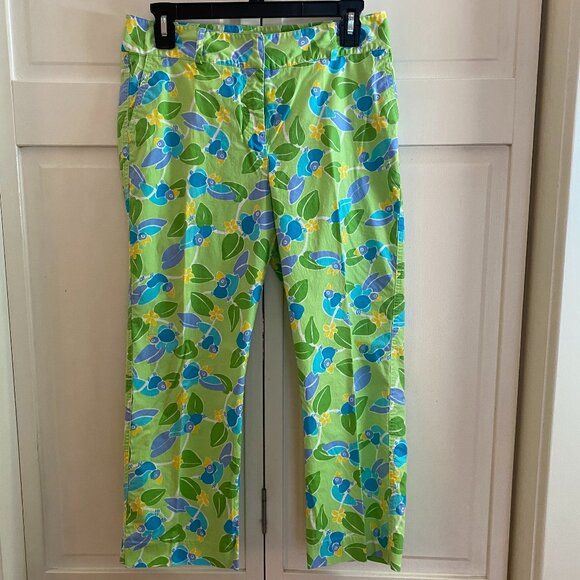 Vintage Lilly Pulitzer Pants | Green Tropical Toucan Print | Size 6 - Picture 1 of 3